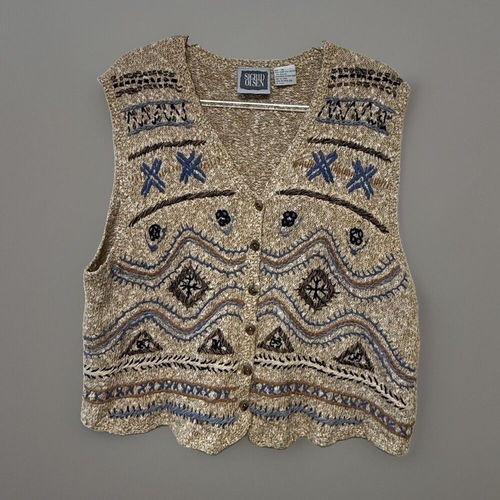 Vtg Sigrid Olsen Southwestern Knit Sweater Vest  XL Boho Western 90 Cowgirl